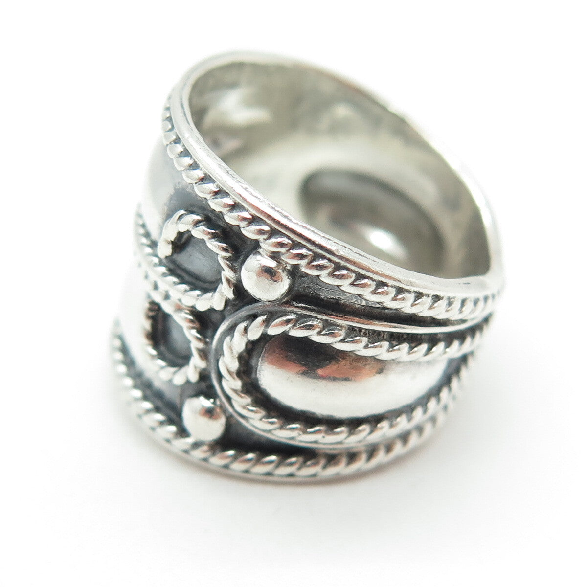 925 Sterling Silver Vintage Mexico Swirl Roped Oxidized Ring Size 6.5