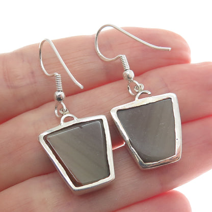 925 Sterling Silver Vintage Real Jasper Modernist Dangle Earrings