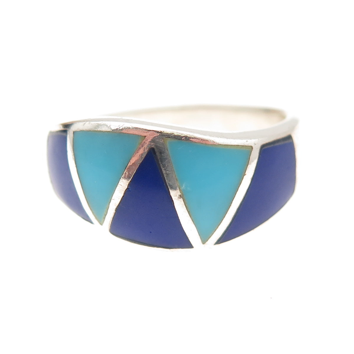 Chapal Zenray 925 Sterling Silver Vintage Real Turquoise & Lapis Ring Size 9.5