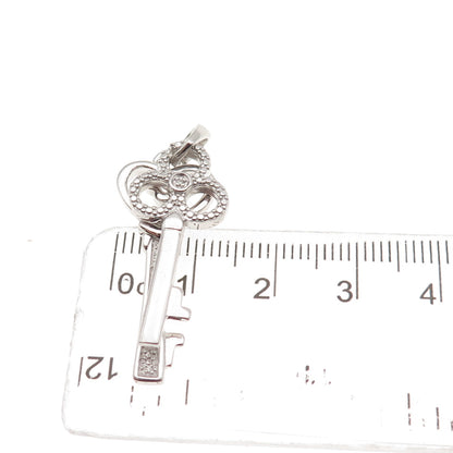 925 Sterling Silver Real Round-Cut Diamond Heart & Club Key Charm Pendant