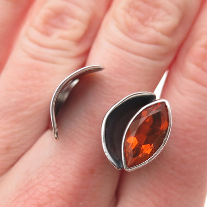 925 Sterling Silver Vintage Real Fire Opal Modernist Adjustable Ring Size 7.5