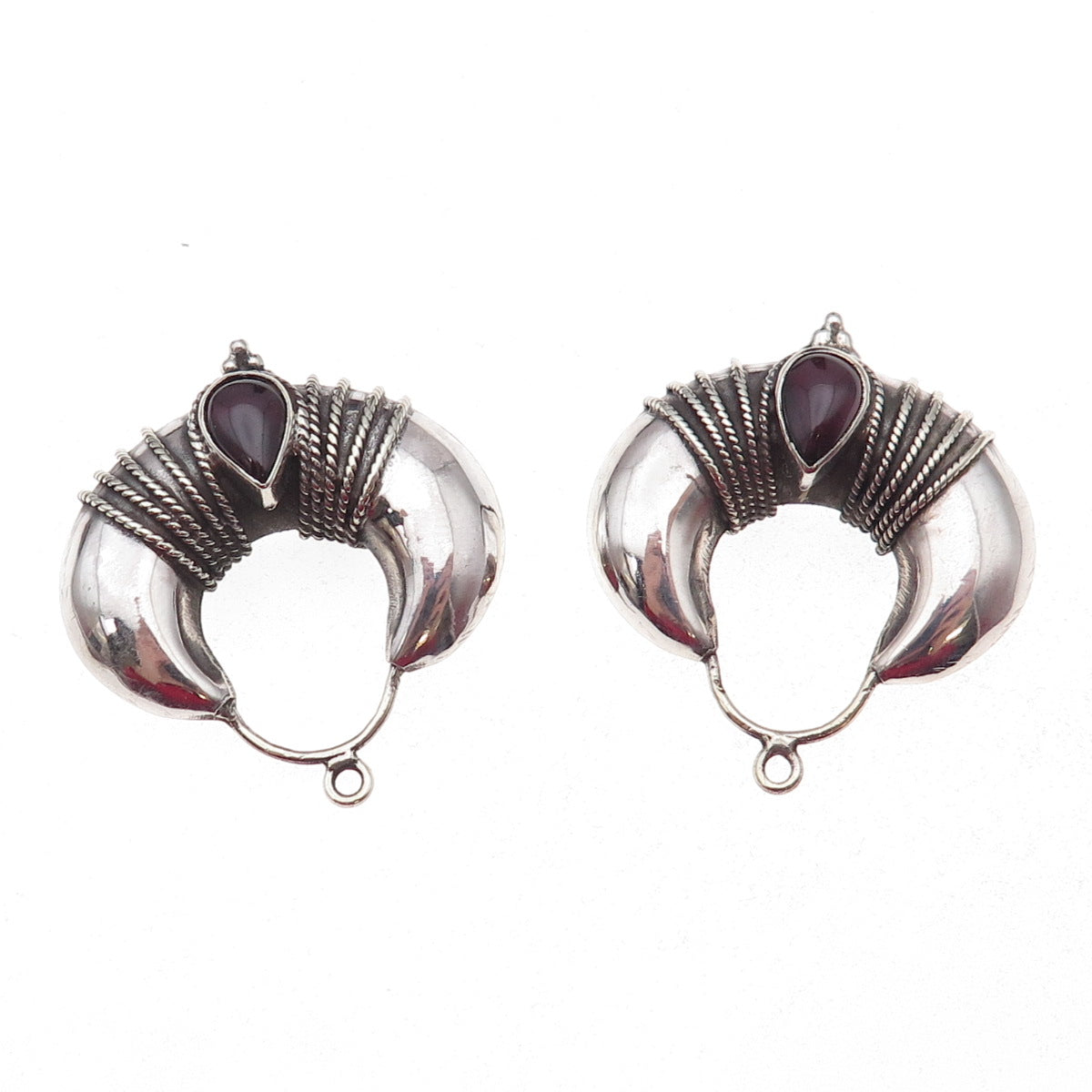 Silver Plated Vintage Real Rhodolite Modernist Oxidized Jacket Earrings