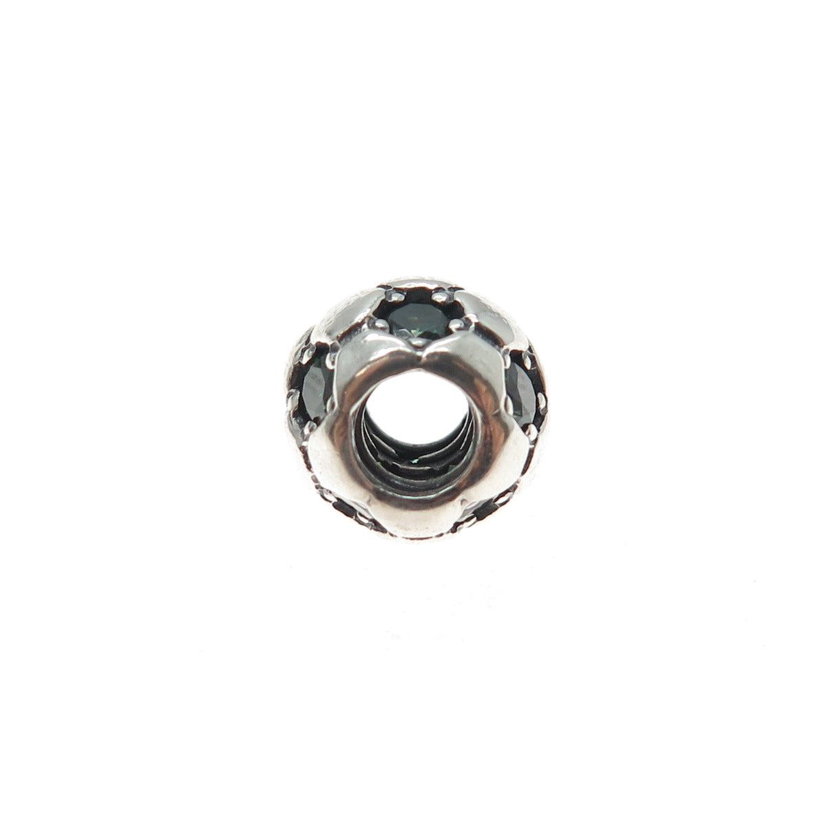 PANDORA 925 Sterling Silver Real Chrome Diopside Soccer Ball Slide Bead Charm