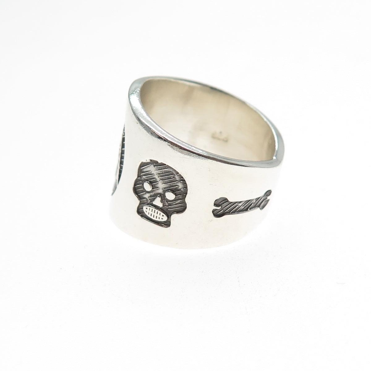 925 Sterling Silver Vintage Santa Muerte Oxidized Ring Size 7.25