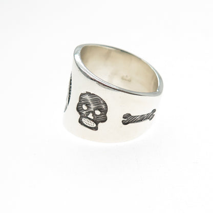 925 Sterling Silver Vintage Santa Muerte Oxidized Ring Size 7.25