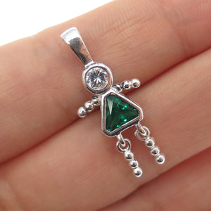 925 Sterling Silver Green C Z May Birthstone Girl Articulated Charm Pendant