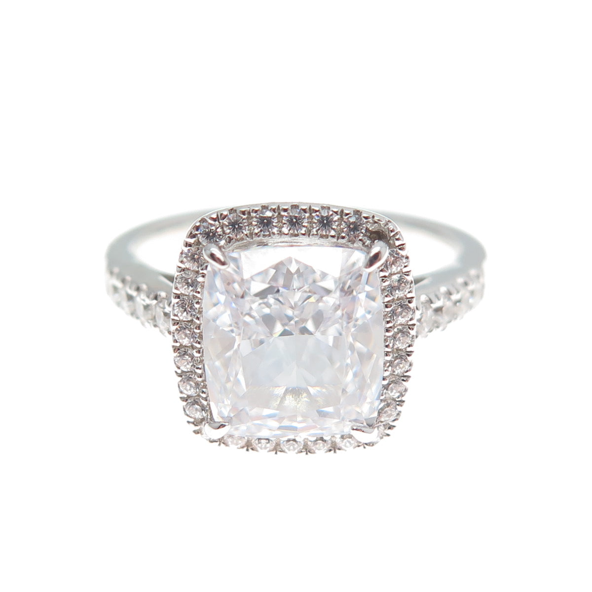 DSMK 925 Sterling Silver Cushion & Round-Cut Shaped C Z Sparkle Ring Size 7.25
