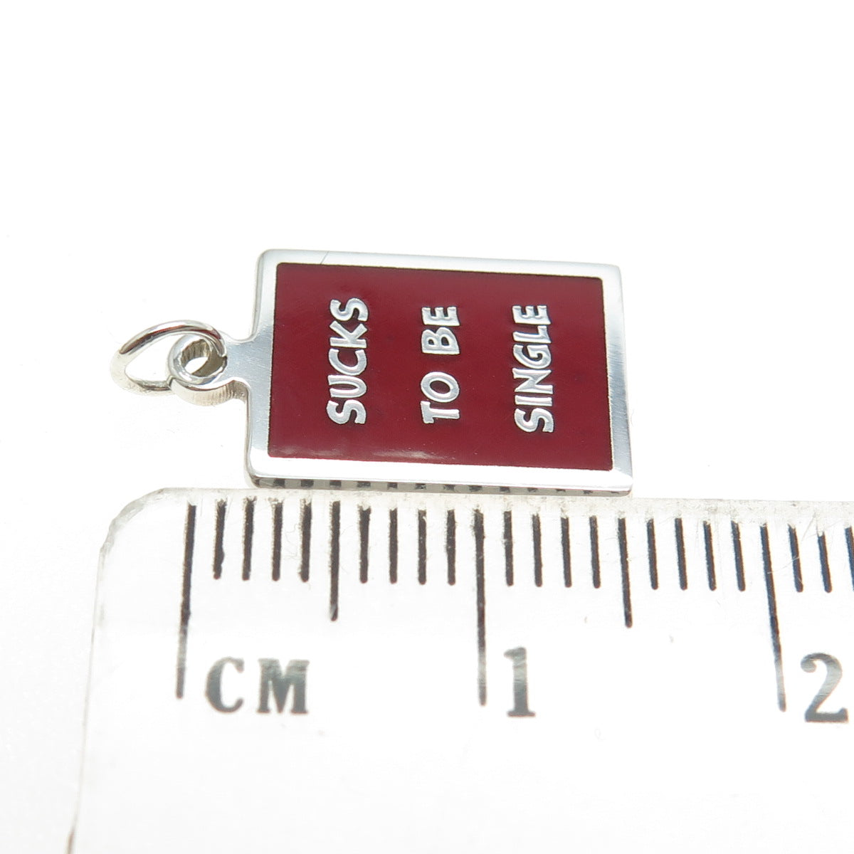 925 Sterling Silver Red Enamel "Sucks To Be Single" Minimalist Charm Pendant