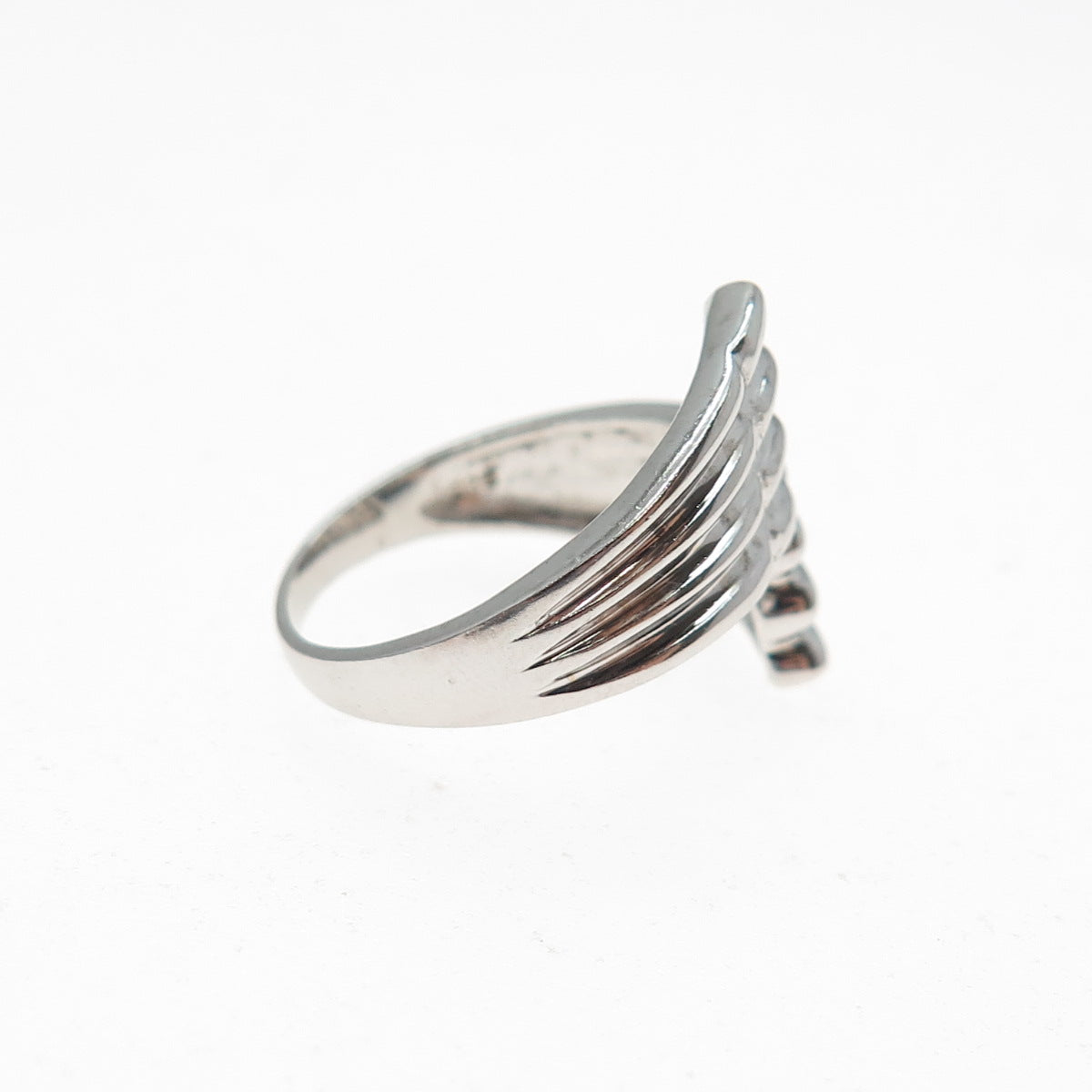 925 Sterling Silver Vintage Modernist Wings Bypass Ring Size 6