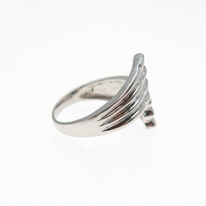 925 Sterling Silver Vintage Modernist Wings Bypass Ring Size 6
