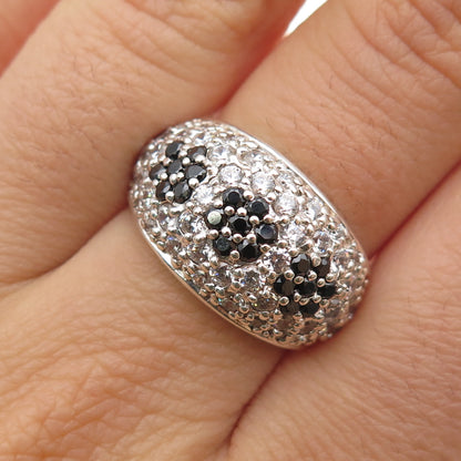 925 Sterling Silver Vintage Round-Cut Black & White C Z Ring Size 7.25