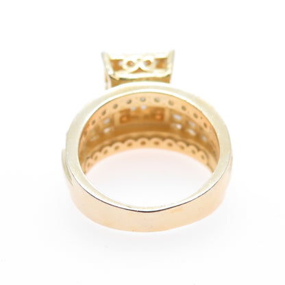 925 Sterling Silver Gold Plated Round & Tapered Baguette-Cut C Z Ring Size 6.5