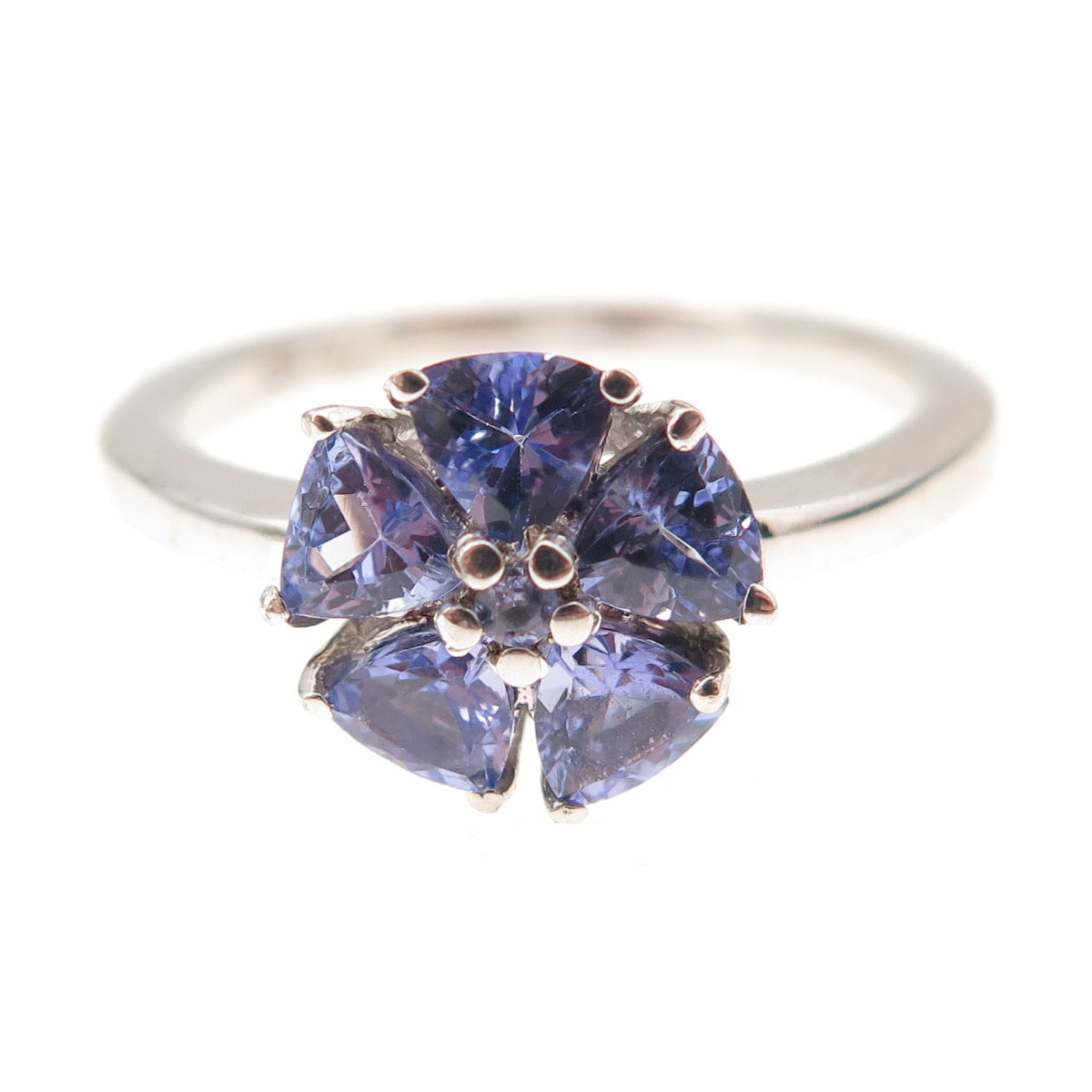 D'Joy 925 Sterling Silver Real Tanzanite Floral Ring Size 8