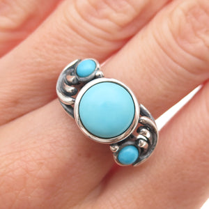 925 Sterling Silver Real Sleeping Beauty Turquoise Floral Oxidized Ring Size 8