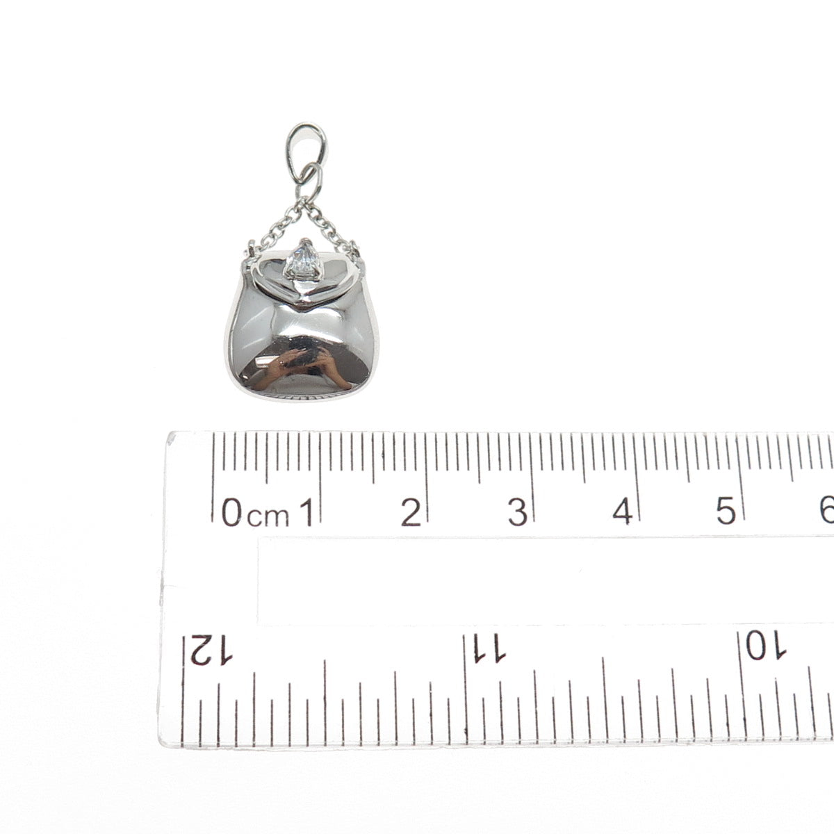 925 Sterling Silver Pear-Cut C Z Ladies Purse Locket Charm Pendant