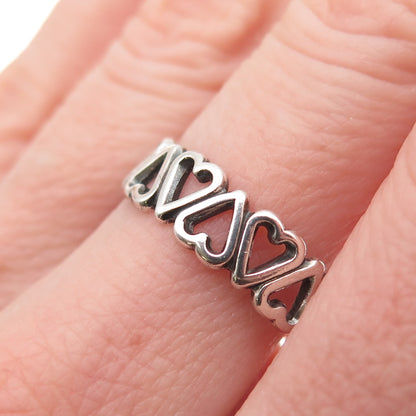 925 Sterling Silver Vintage Heart All Around Oxidized Band Ring Size 8