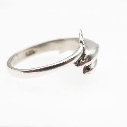 925 Sterling Silver Vintage Dolphin Couple Oxidized Ring Size 6.5