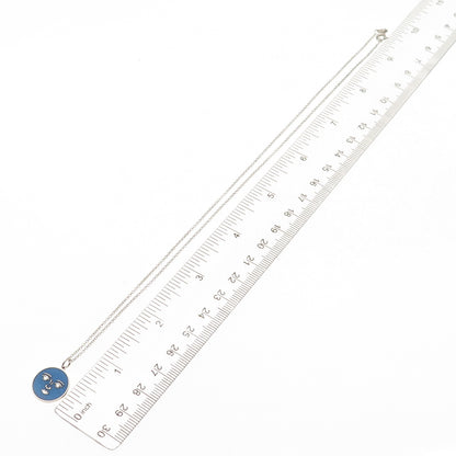 925 Sterling Silver Blue Enamel Moon Face Round Tag Cable Chain Necklace 18"