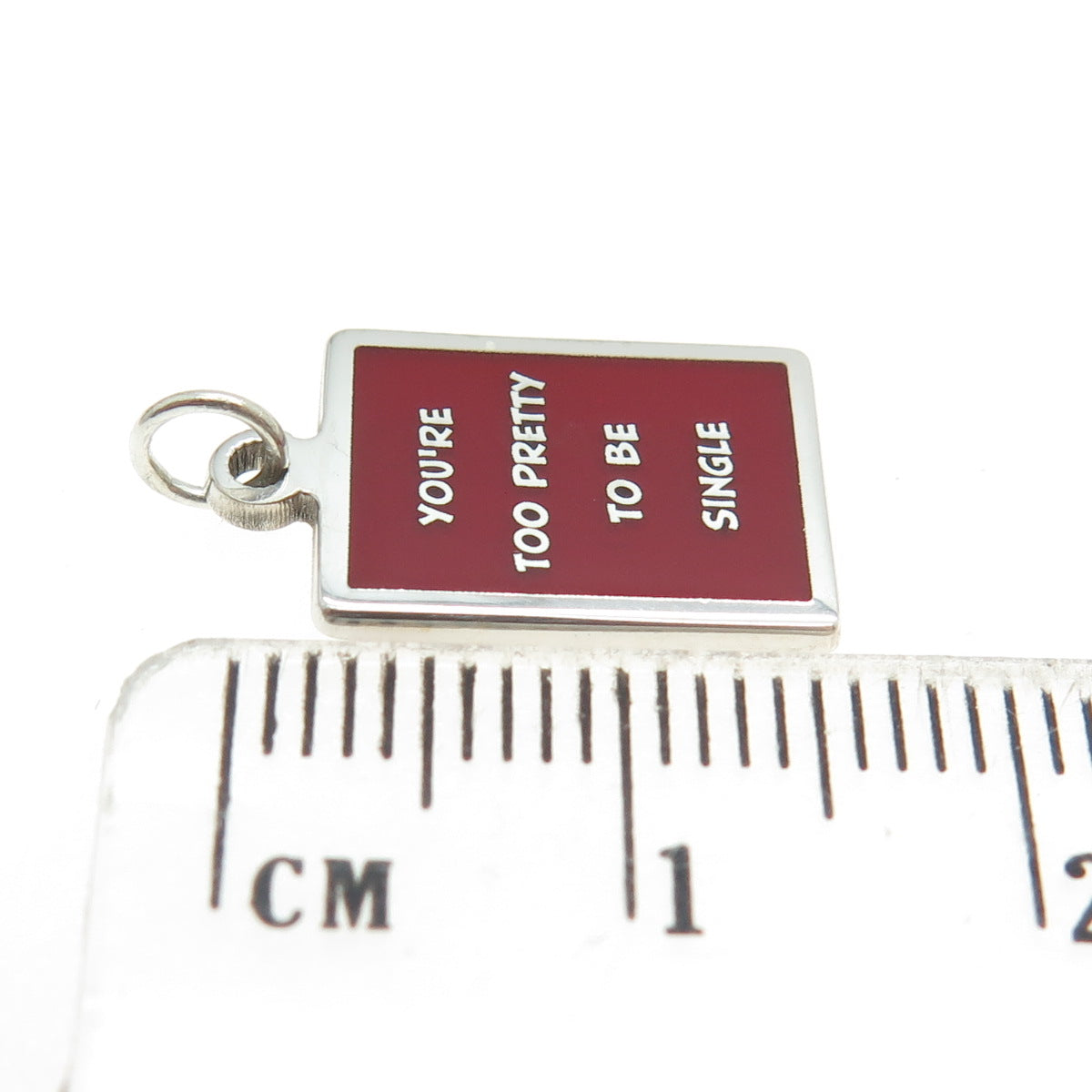 925 Sterling Silver Enamel "You're Too Pretty To Be Single" Minimalist Pendant