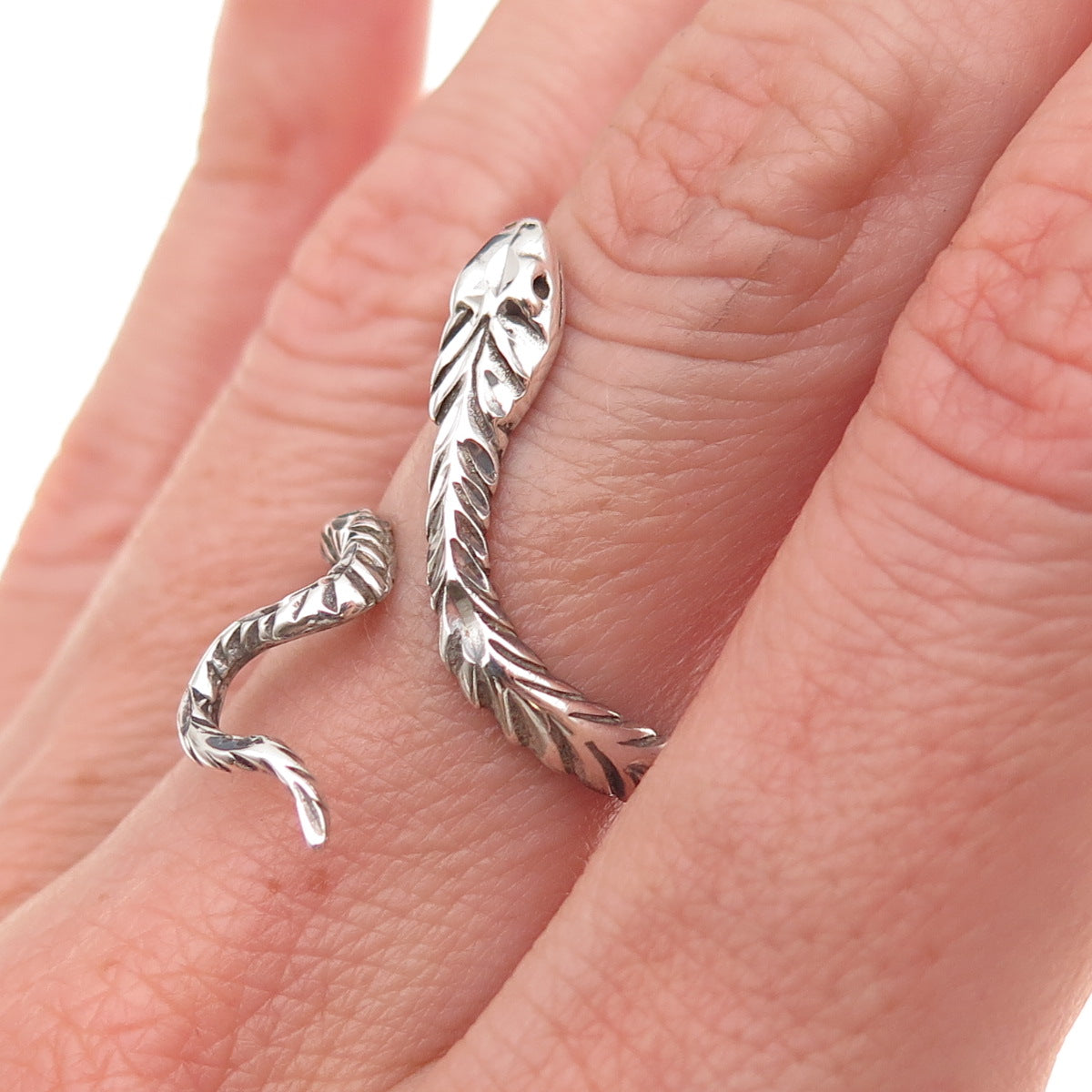 925 Sterling Silver Vintage Snake Adjustable Oxidized Ring Size 7
