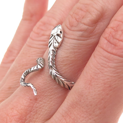 925 Sterling Silver Vintage Snake Adjustable Oxidized Ring Size 7