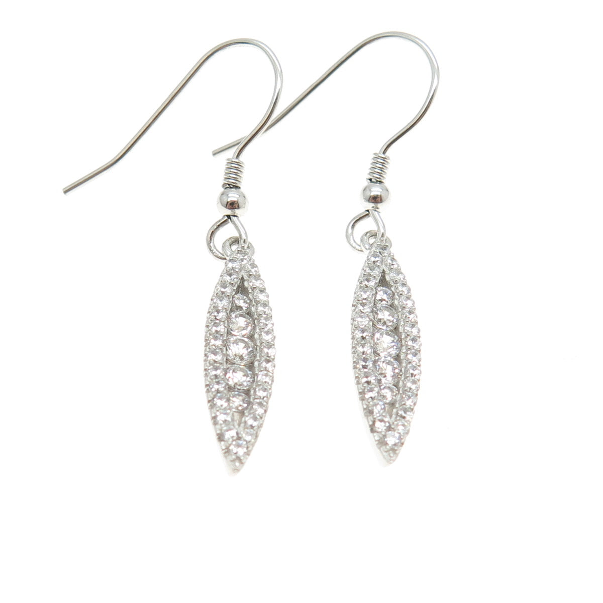 925 Sterling Silver Pave C Z Dangling Hook Earrings