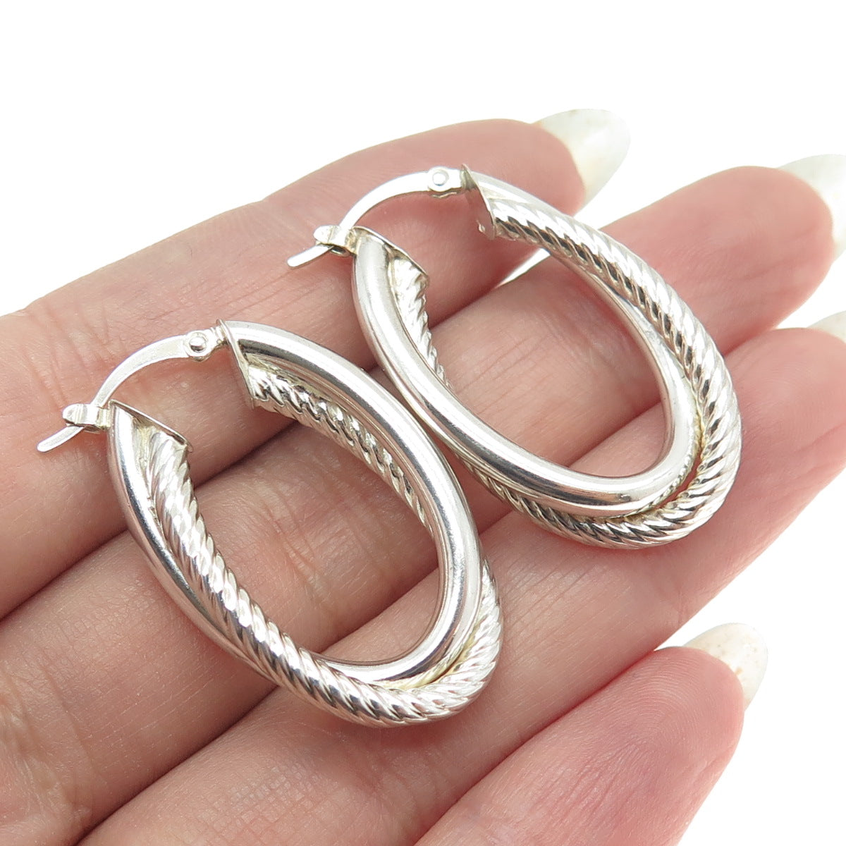 JCM Jacmel Mauritius Sterling Silver Vintage Diamond-Cut Crossover Hoop Earrings