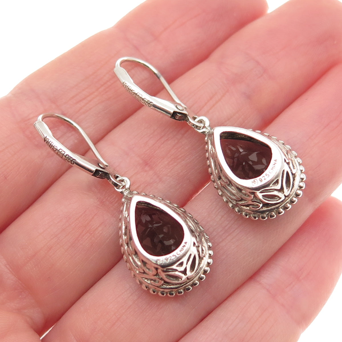 Michelle Albala 925 Sterling Silver Vintage Real Smoky Quartz Dangle Earrings