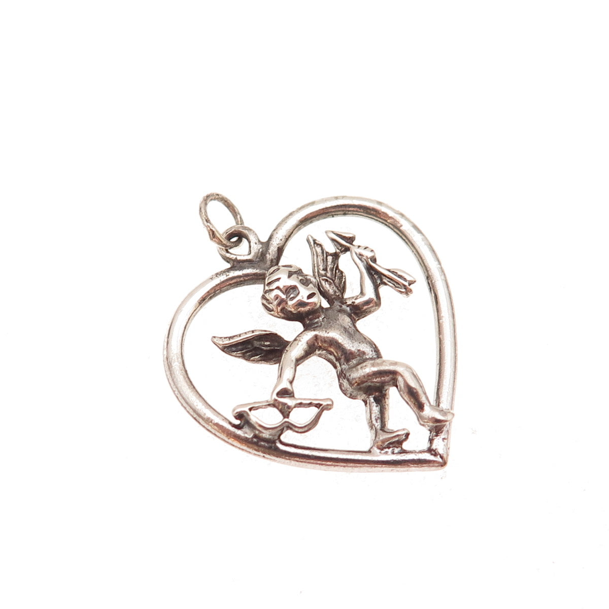 925 Sterling Silver Vintage Cupid Heart Oxidized Charm Pendant