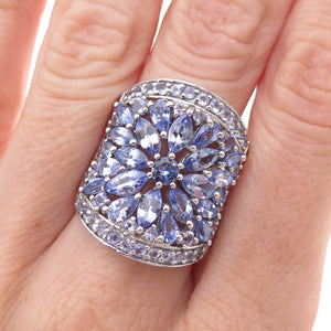 Chuck Clemency 925 Sterling Silver Real Tanzanite & Ruby Ring Size 8.25