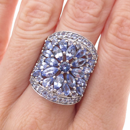 Chuck Clemency 925 Sterling Silver Real Tanzanite & Ruby Ring Size 8.25