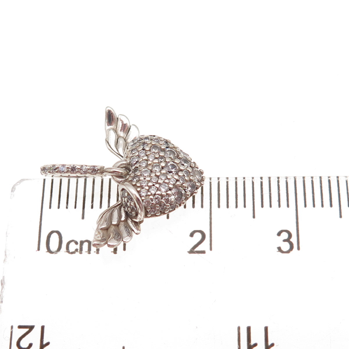 Pandora 925 Sterling Silver C Z Heart & Angel Wings Charm Pendant