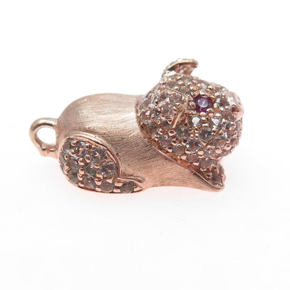 925 Sterling Silver Rose Gold Plated Real Amethyst & Topaz Pig 3D Charm Pendant