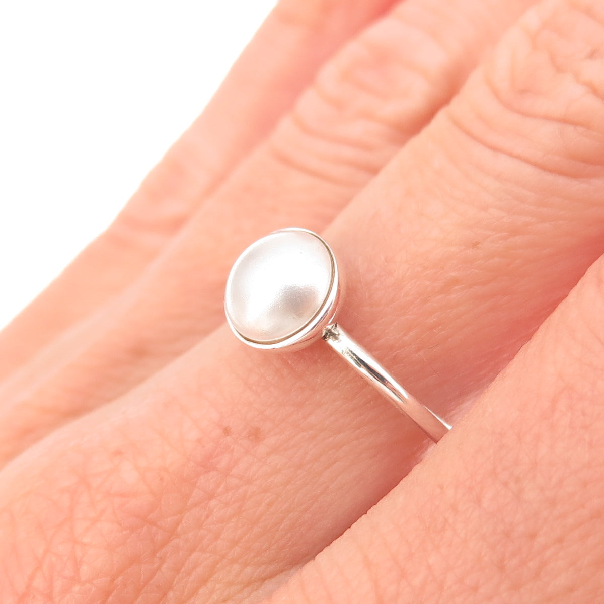 Pandora 925 Sterling Silver Faux Pearl Poetic Droplet Ring Size 7