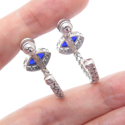 925 Sterling Silver Real Diamond & Enamel Evil Eye Wicker Half Hoop Earrings