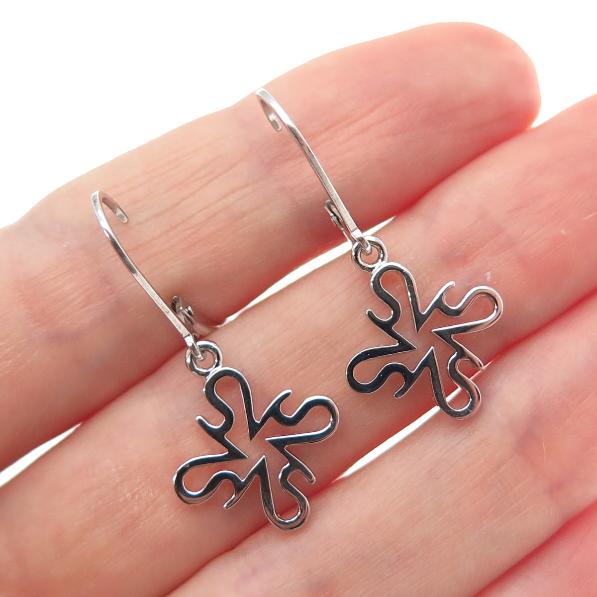 SAI 925 Sterling Silver Modernist Flower Dangle Earrings