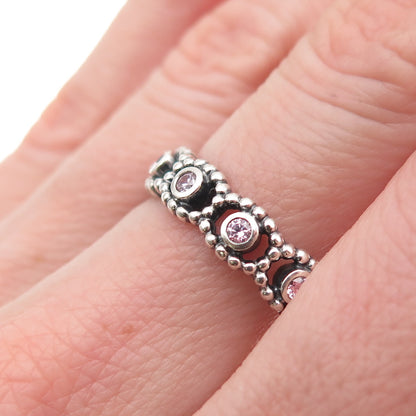 Pandora 925 Sterling Silver Round-Cut Pink C Z Her Majesty Band Ring Size 9