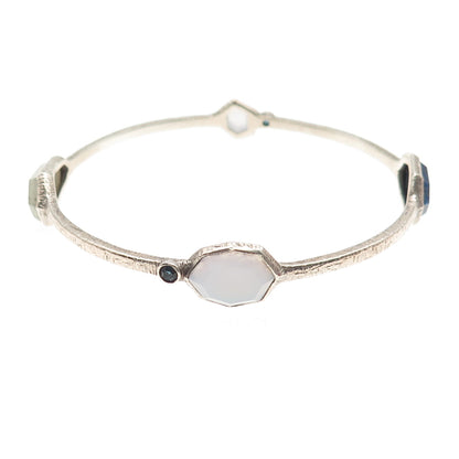 SILPADA 925 Sterling Vintage Chalcedony Lapis Starry Night Bangle Bracelet 8.25"
