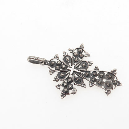 800 Silver Antique Art Deco Italy Cross Oxidized Charm Pendant