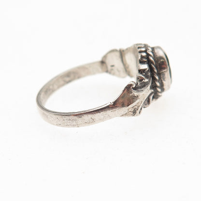 925 Sterling Silver Vintage Real Green Onyx Oxidized Ring Size 8