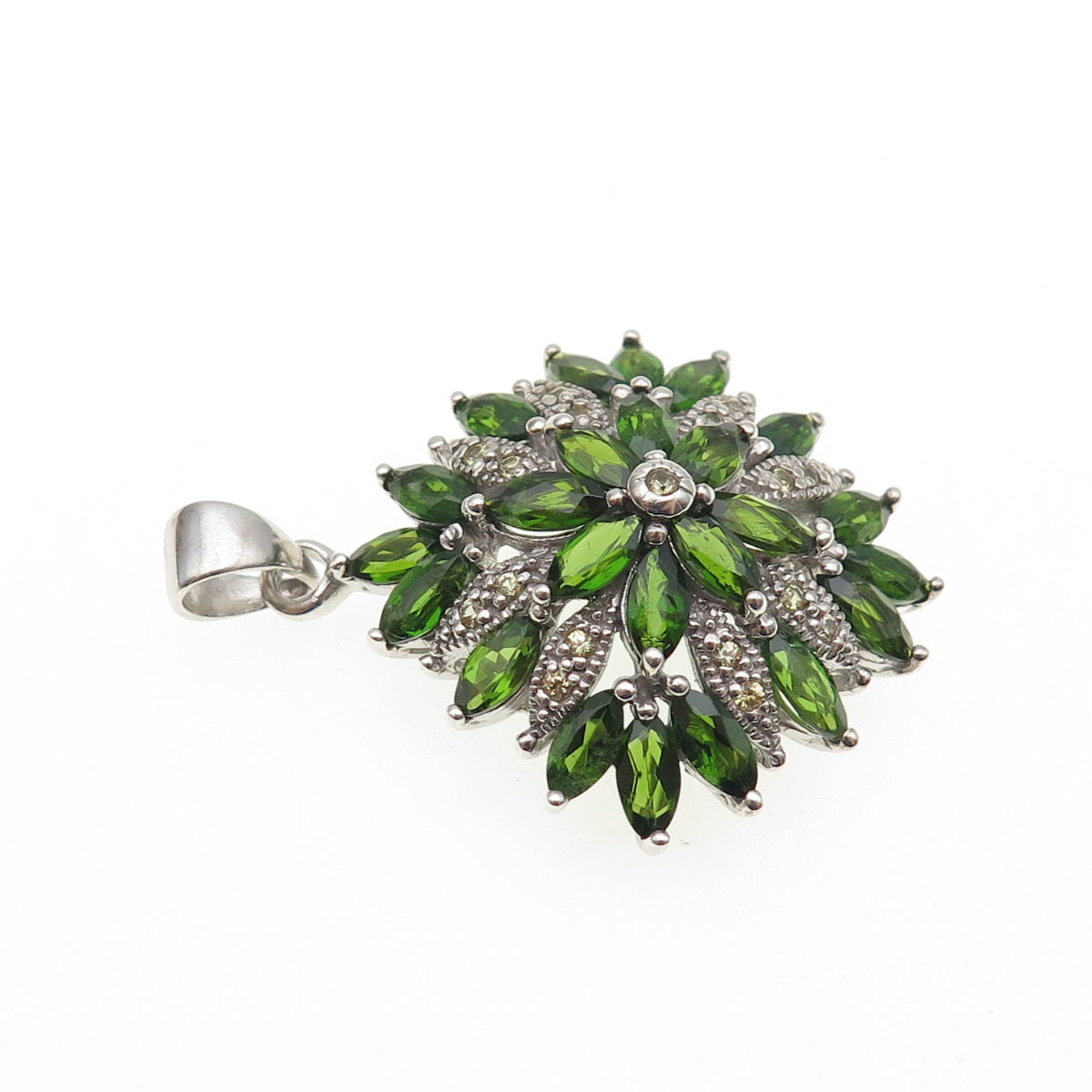 925 Sterling Silver Real Marquise-Cut Peridot & Round-Cut Citrine Charm Pendant