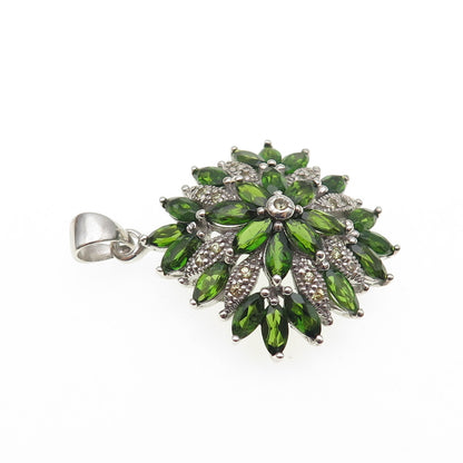 925 Sterling Silver Real Marquise-Cut Peridot & Round-Cut Citrine Charm Pendant