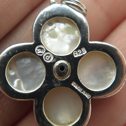 925 Sterling Silver Real Mother-of-Pearl & Smoky Quartz Cross Pendant