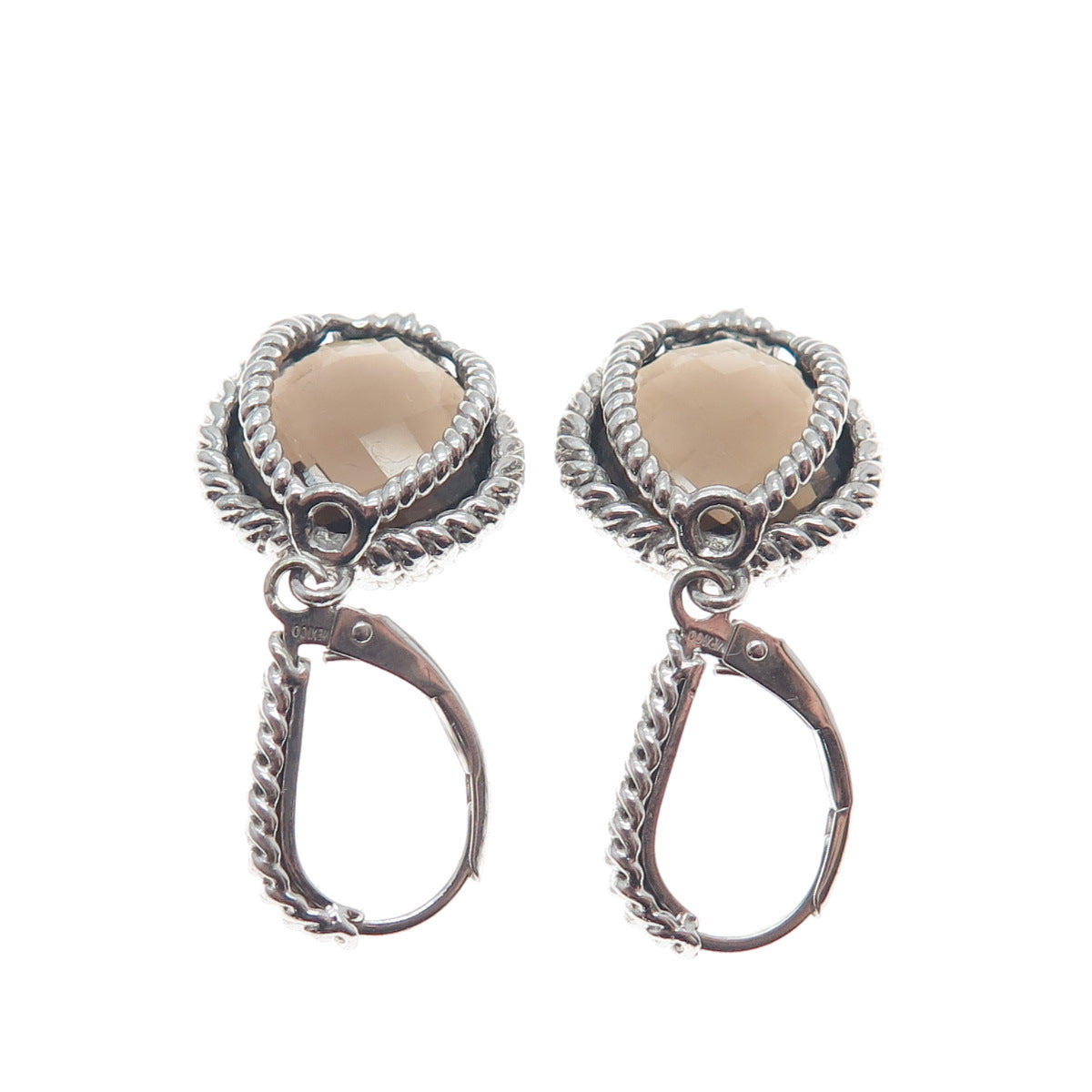 ATELIER 925 Sterling Silver Real Smoky Quartz Heart Dangle Earrings