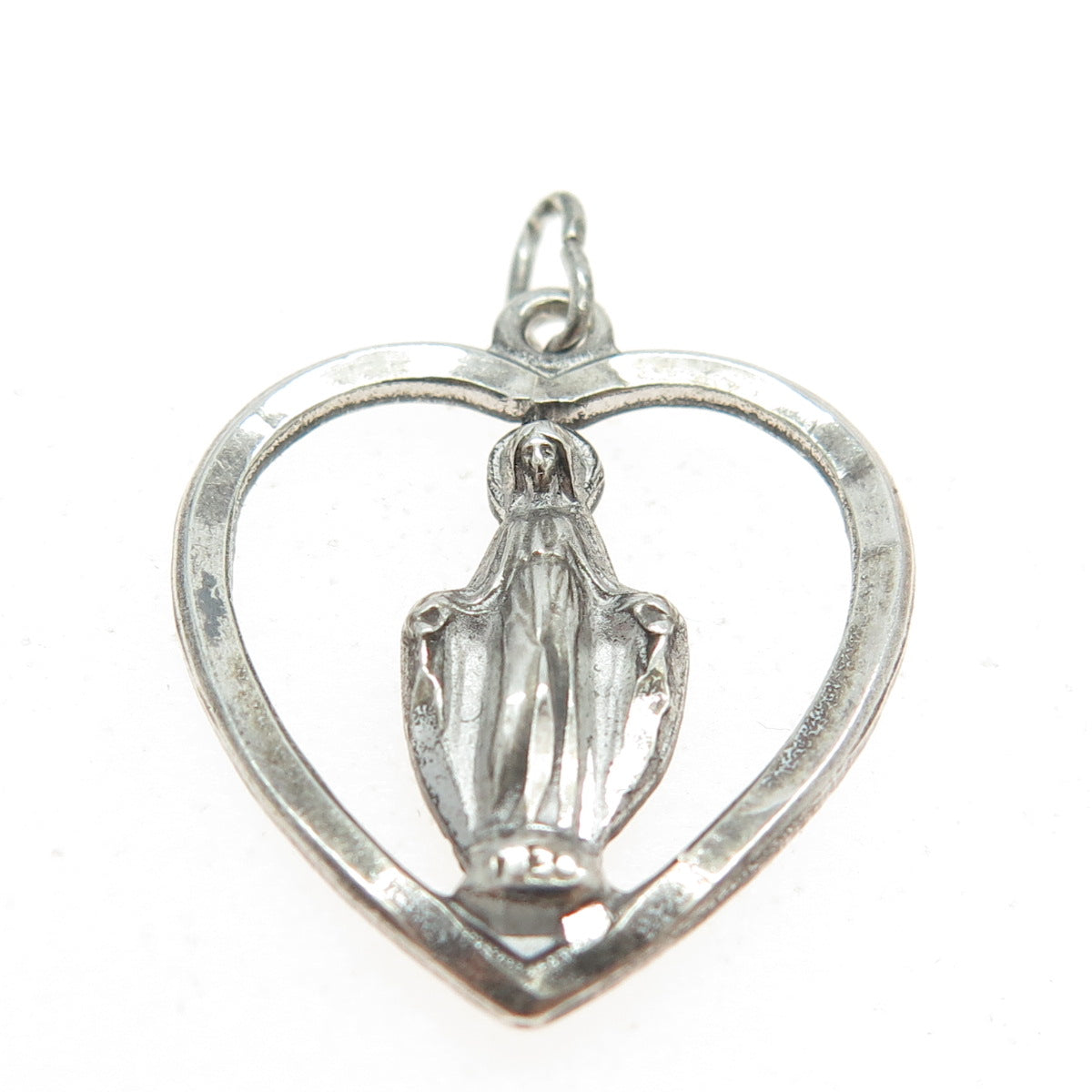 PIUS 925 Sterling Silver Antique Art Deco St. Mary & Jesus Heart Pendant