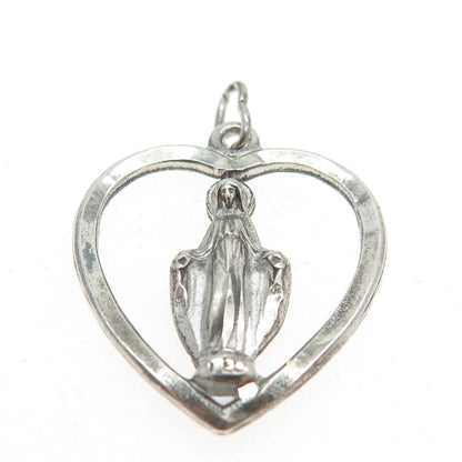 PIUS 925 Sterling Silver Antique Art Deco St. Mary & Jesus Heart Pendant