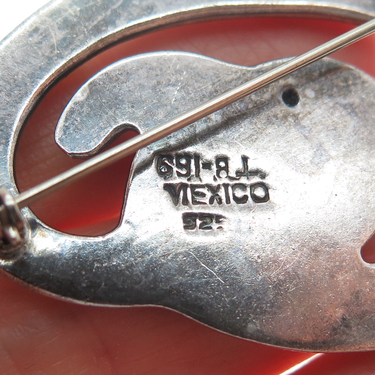 925 Sterling Silver Vintage Mexico Modernist Oval Swirl Oxidized Pin Brooch