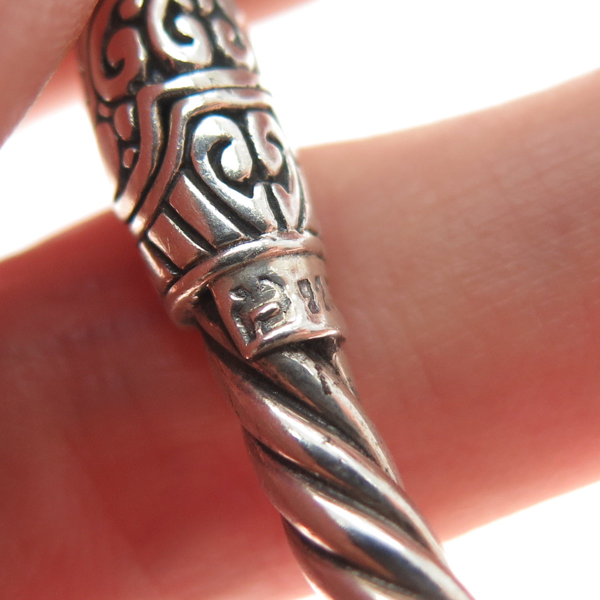 925 Sterling Silver Vintage Real Pearl Floral Oxidized Cuff Bracelet 6.25"