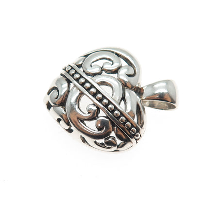 ANNIKA WITT 925 Sterling Silver Vintage Ornate Heart Oxidized Charm Pendant
