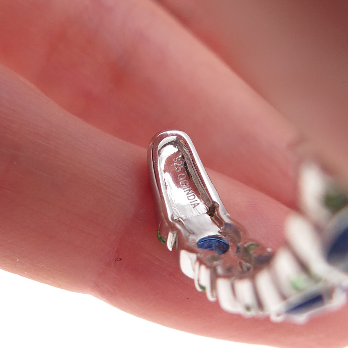 925 Sterling Silver Real Round-Cut Sapphire & Tsavorite Crescent Earrings